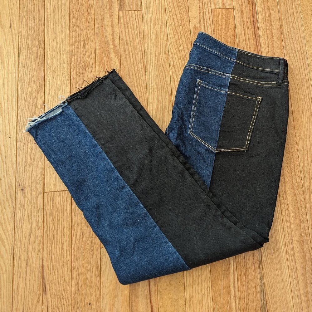 Two-tone wide leg jeans